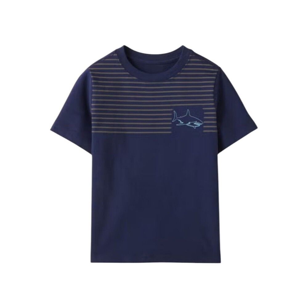Hanna Andersson Kids Boys Navy Blue Striped Shark T-shirt Summer Size 100 4 4T